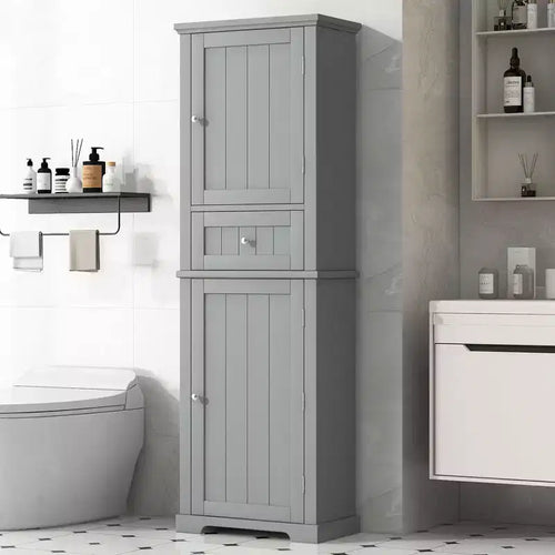 Okak Bathroom Storage Cabinet, Freestanding Storage Cabinet with Adjustable Shelves and 1 Drawer, Bathroom Floor Cabinet Living Room