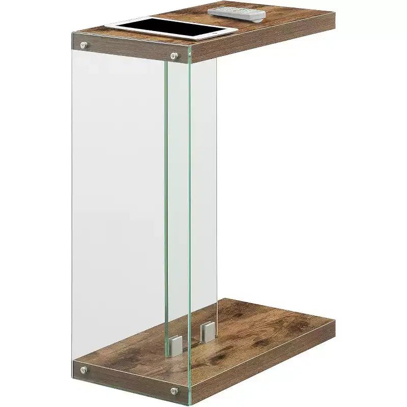 HomeStock 24.25 in.H Brown Color Rectangle Glass Table Top End Table 1 -piece