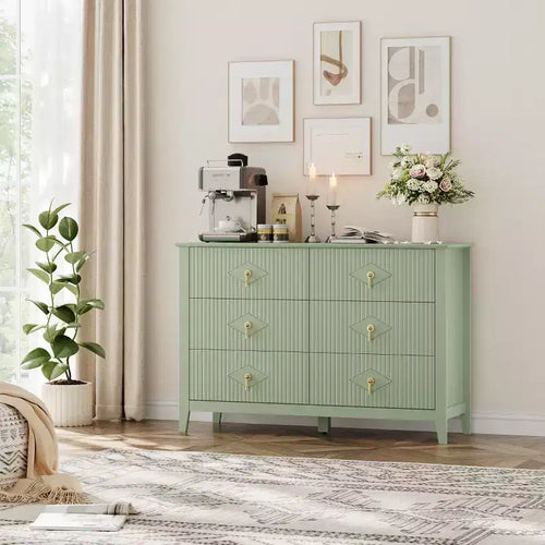 White Dresser for Bedroom with 6 Drawers, 47 Wide Wood Chest of Deep Drawers, Modern TV Stand Large Storage Organizer for Closet,Living Room,Hallway