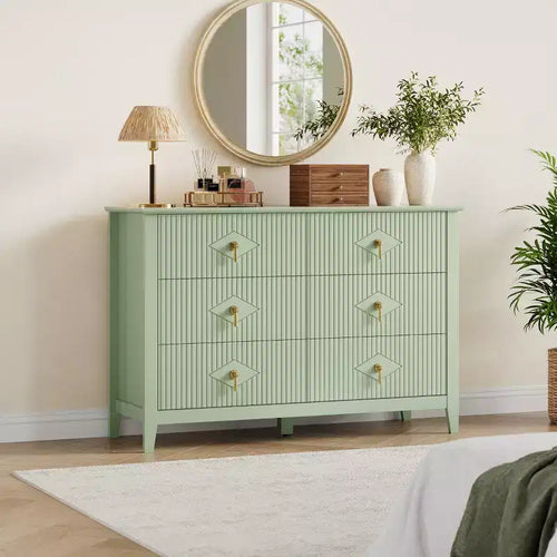 White Dresser for Bedroom with 6 Drawers, 47 Wide Wood Chest of Deep Drawers, Modern TV Stand Large Storage Organizer for Closet,Living Room,Hallway