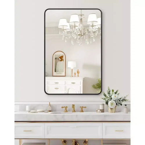 Bathroom Mirror 24x36 Inch, Black Framed Vanity Mirror with Rounded Corners