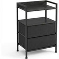 3-Tier Nightstand with 2 Fabric Drawers, Wooden Top Bedside Table with Open Shelf