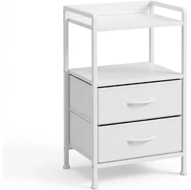 3-Tier Nightstand with 2 Fabric Drawers, Wooden Top Bedside Table with Open Shelf