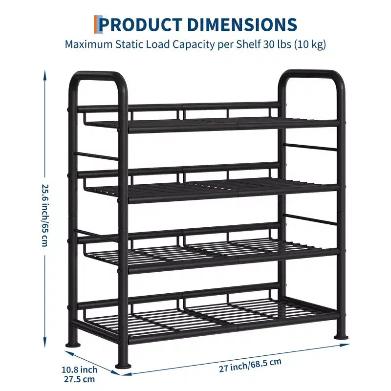 High-Capacity Slim Shoe Rack, Narrow Metal Frame Organizer with Adjustable Fabric Shelves for Entryway, Bedroom, Closet, and Small Spaces