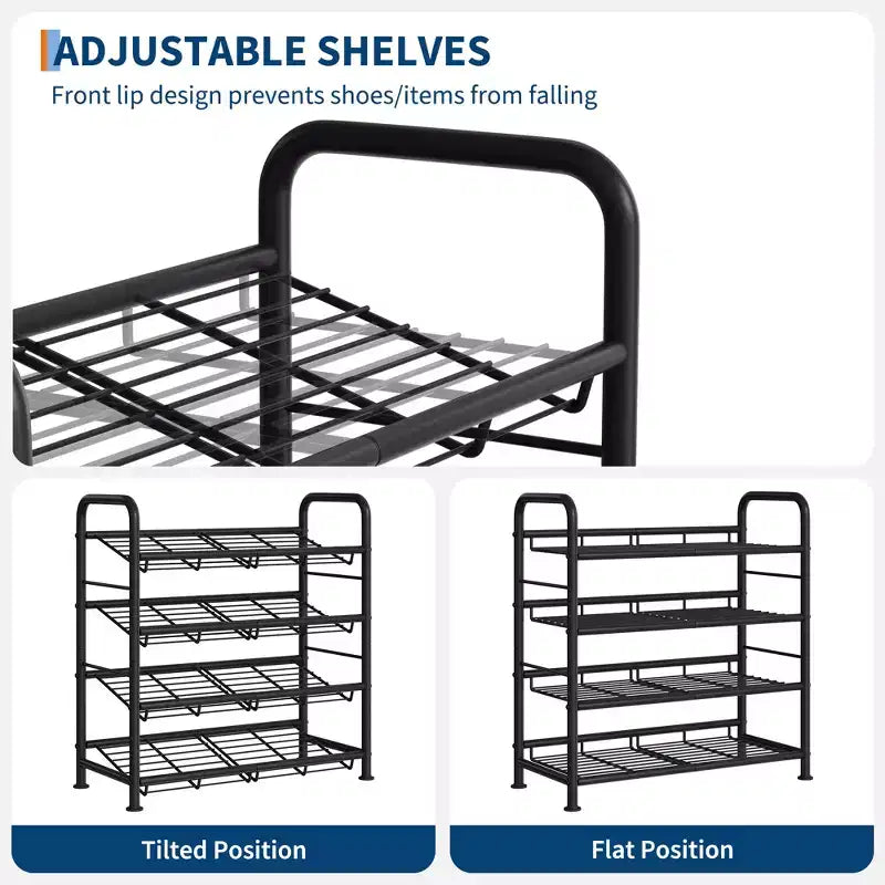 High-Capacity Slim Shoe Rack, Narrow Metal Frame Organizer with Adjustable Fabric Shelves for Entryway, Bedroom, Closet, and Small Spaces