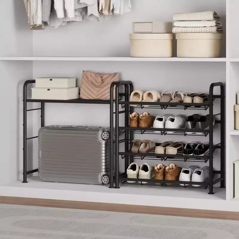 High-Capacity Slim Shoe Rack, Narrow Metal Frame Organizer with Adjustable Fabric Shelves for Entryway, Bedroom, Closet, and Small Spaces
