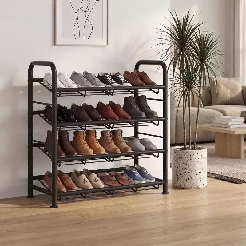 High-Capacity Slim Shoe Rack, Narrow Metal Frame Organizer with Adjustable Fabric Shelves for Entryway, Bedroom, Closet, and Small Spaces