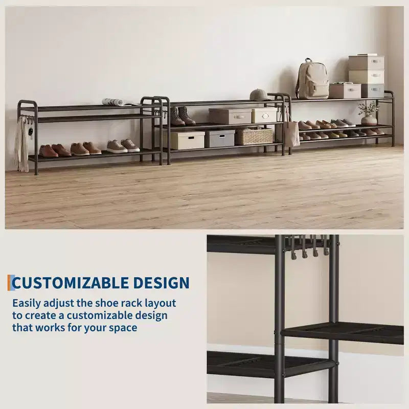 High-Capacity Slim Shoe Rack, Narrow Metal Frame Organizer with Adjustable Fabric Shelves for Entryway, Bedroom, Closet, and Small Spaces