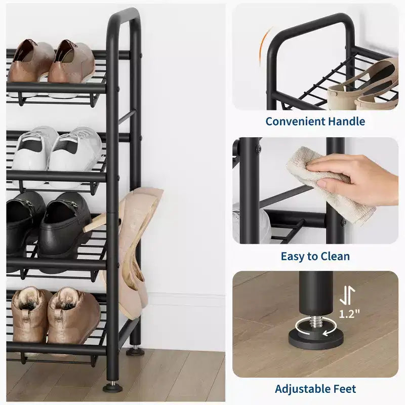 Shoe Rack, Slim Shoe Storage Organizer with Metal Frame & Non-Woven Fabric Shelves, Adjustable Design for Entryway, Bedroom