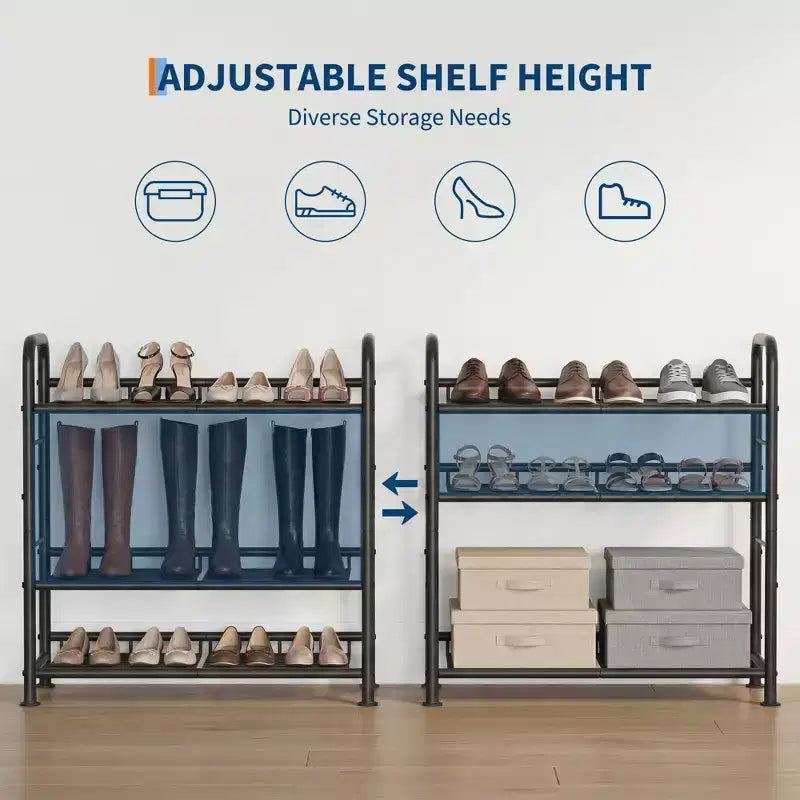 Shoe Rack, Slim Shoe Storage Organizer with Metal Frame & Non-Woven Fabric Shelves, Adjustable Design for Entryway, Bedroom