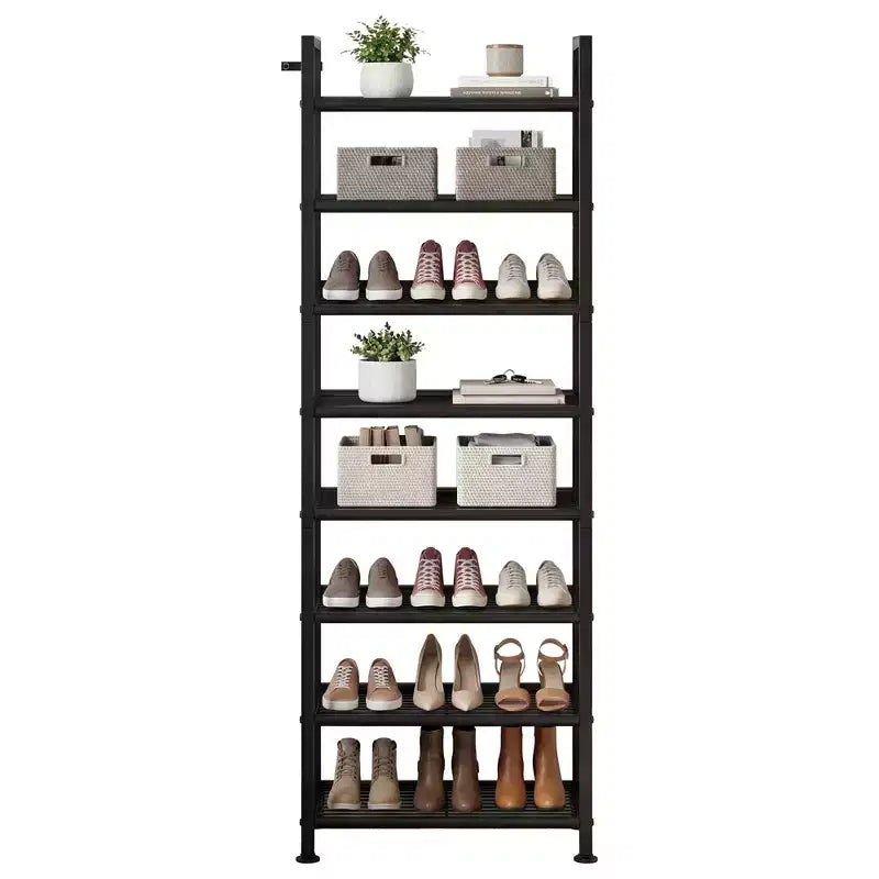 Shoe Rack, Slim Shoe Storage Organizer with Metal Frame & Non-Woven Fabric Shelves, Adjustable Design for Entryway, Bedroom