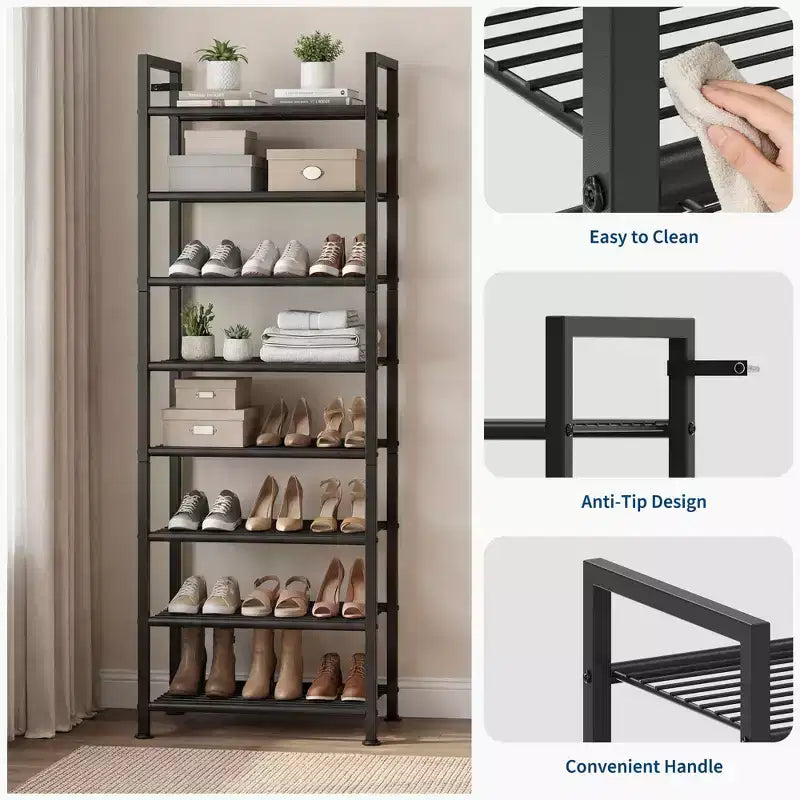 Shoe Rack, Slim Shoe Storage Organizer with Metal Frame & Non-Woven Fabric Shelves, Adjustable Design for Entryway, Bedroom