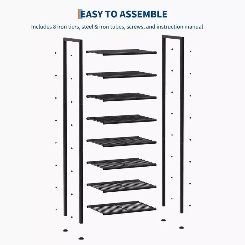 Shoe Rack, Slim Shoe Storage Organizer with Metal Frame & Non-Woven Fabric Shelves, Adjustable Design for Entryway, Bedroom
