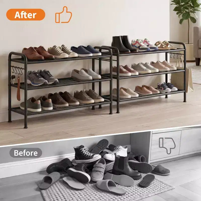 Shoe Rack, Slim Shoe Storage Organizer with Metal Frame & Non-Woven Fabric Shelves, Adjustable Design for Entryway, Bedroom